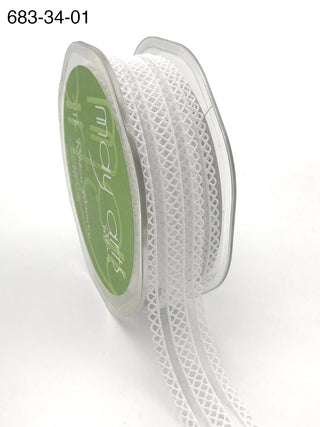 May Arts Sheer Elastic Lace Ribbon with Scalloped Edge White 3/4"