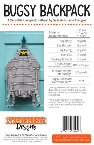 Bugsy Backpack Bag Pattern: Paper Pattern