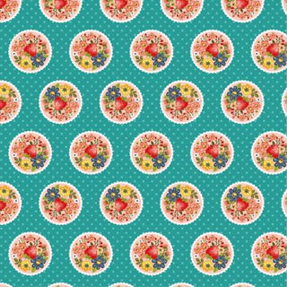 Poppie Cotton Betsy's Sewing Room in Teal Strawberry Pie