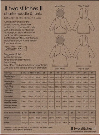 Two Stitches Charlie Hoodie & Tunic Pattern