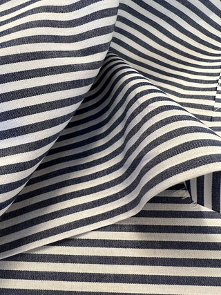 Shirting cotton 1/8" stripe white w/ blueish grey stripes *factory deadstock*