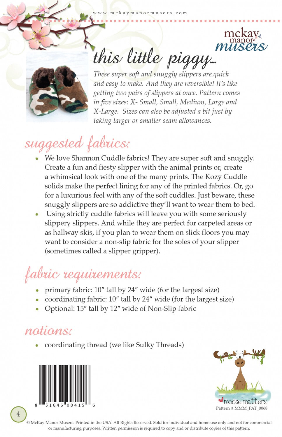 Mckay Pattern McKay Manor Musers Tiny Toes a Simple Slipper Pattern – Esthersfabrics