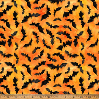 Hoffman Fabrics Into the Web Bats in Orange